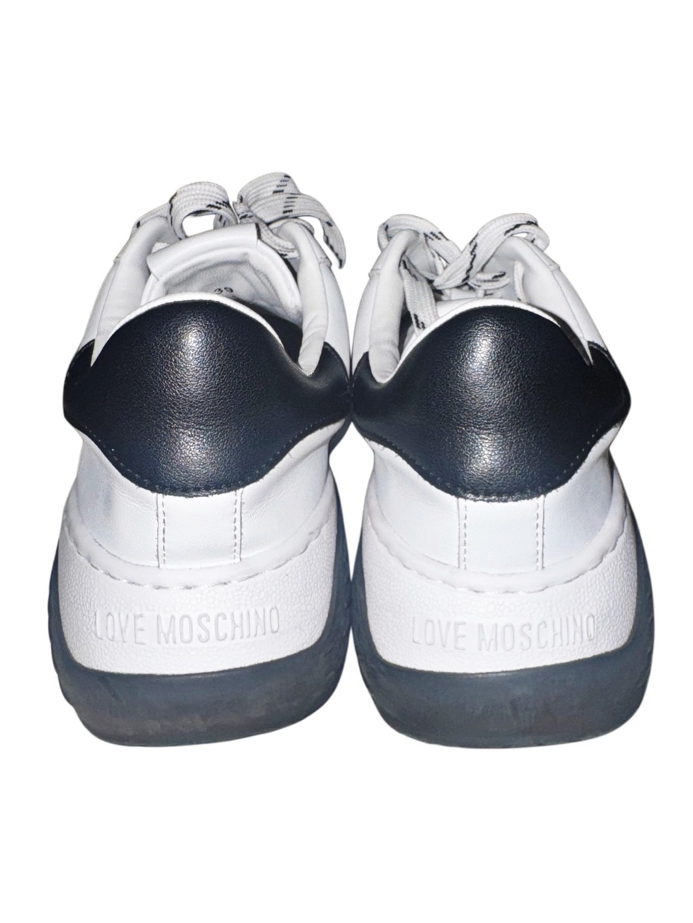 LOVE MOSCHINO - Logo Plaque Leather Platform Sneakers - White & Black - Picture 5 of 12